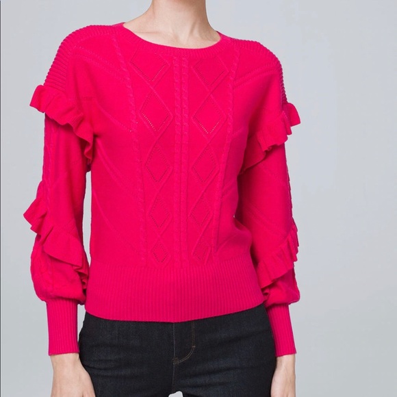 White House Black Market Sweaters - NWT $89 WHBM CREWNECK SWEATER RUFFLE DETAIL M Pink